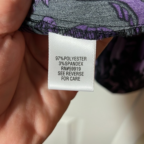 APT 9 pleated long bell sleeve button up shirt purple and black lace pattern 2X - Picture 7 of 13